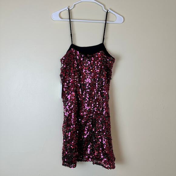 Leith NWT Women's Magenta Pink Sequin Mini Slip Party Dress Size M Cocktail - Picture 2 of 10
